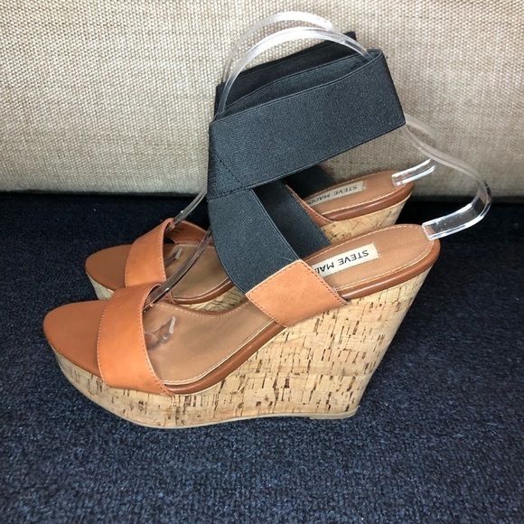 Steve Madden Roperr Brown & Black Strap Cork Wedges Size 7.5 - Picture 1 of 10